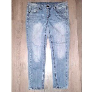 MNG By Mango Straight Leg Skinny Jeans Size 12 Distressed Denim Light Wash